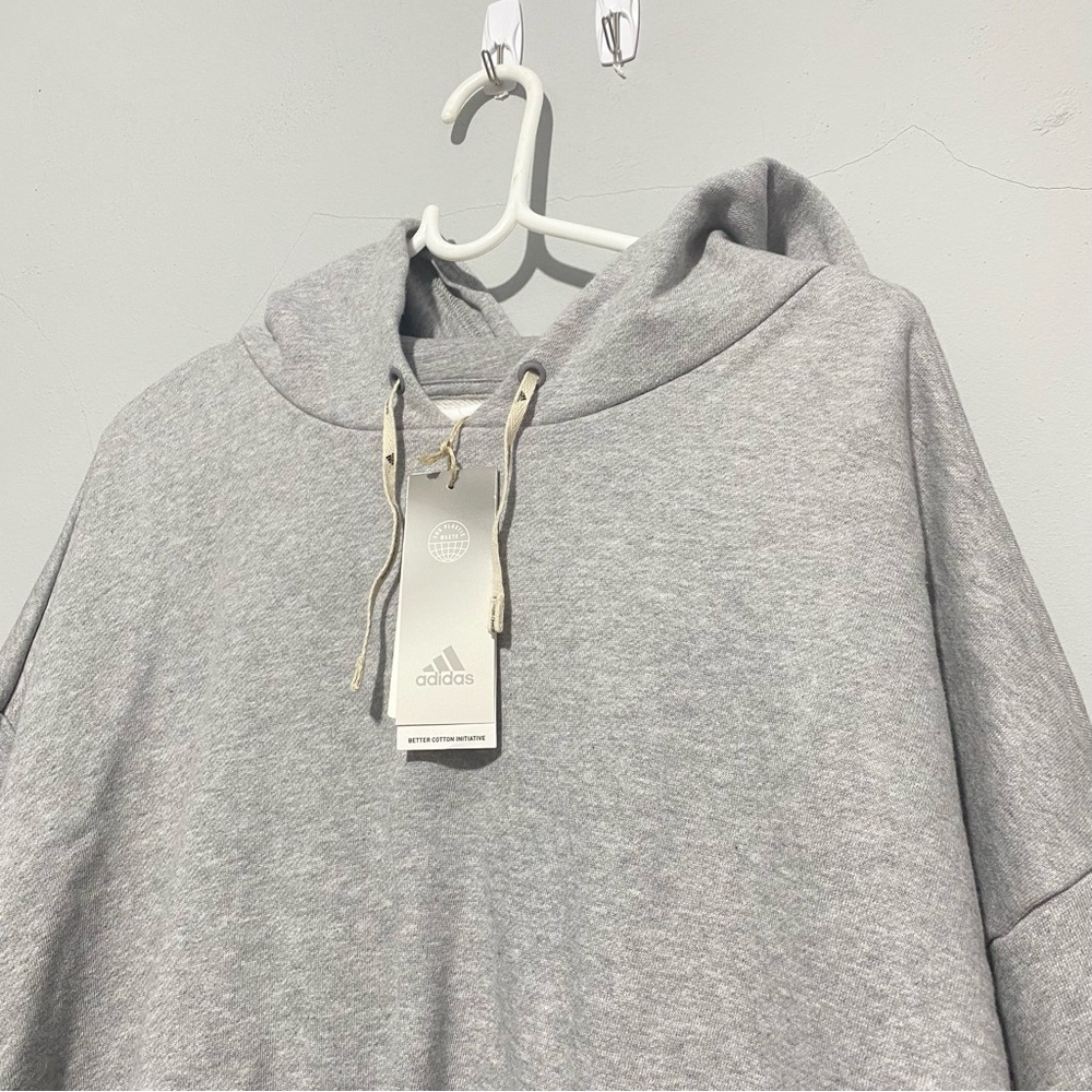 Adidas Women's Heavy Front Hoodie Sweatshirt Gray Heather Sz L H64949 NWTS